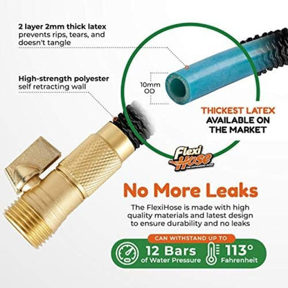 Flexi Hose Lightweight Expandable Garden Hose, 150FT -Retractable Garden Hose, Water Hose - No-Kink Flexibility, 3/4 Inch Solid Brass Fittings and Double Latex Core