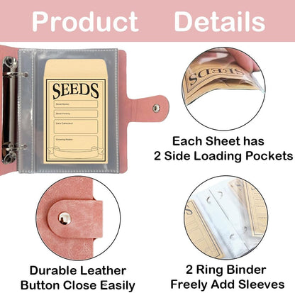 Seed Storage Organizer Binder, 3 Ring Seed Packet Organizer with 100 Pockets(25 Pack Clear Sheet Protectors), Garden Seed Holder Book for Envelopes, Seed Saving Keeper, Green
