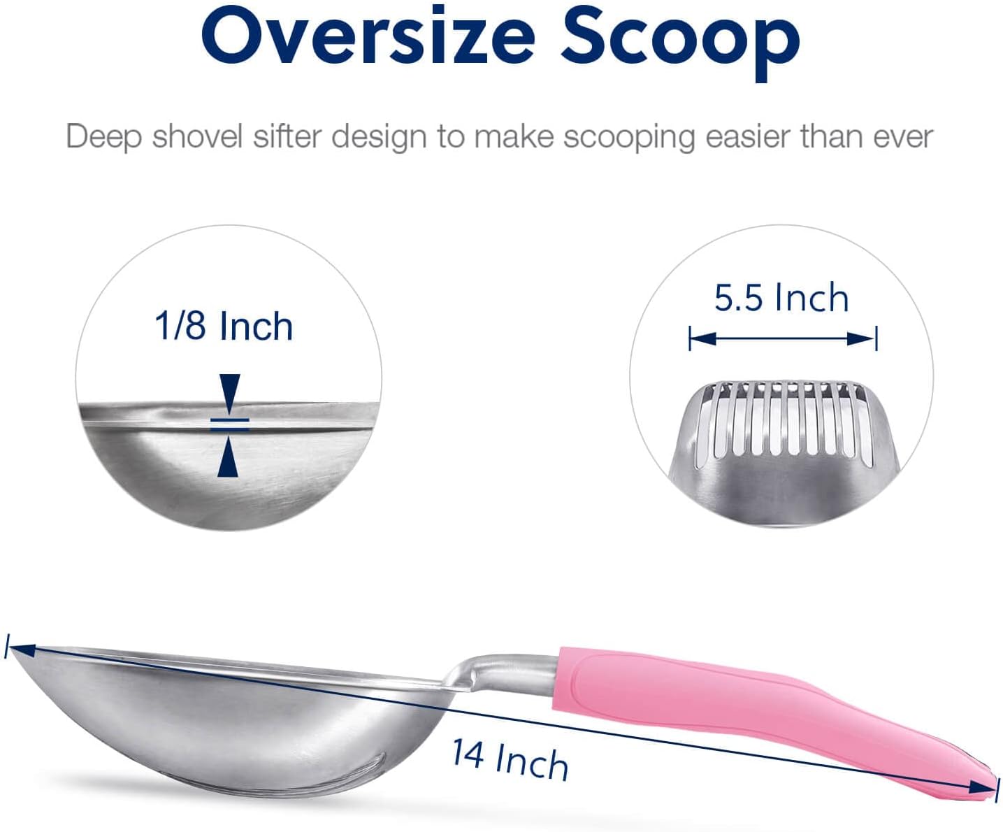 Cat Litter Scoop, Aluminum Alloy Sifter, Kitty Metal Scooper, Deep Shovel, Long Handle, Poop Sifting, Kitten Pooper Lifter, Durable, Heavy Duty, for Litter Box
