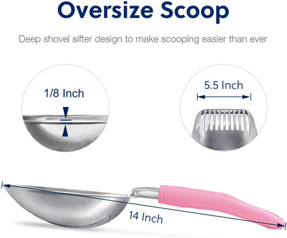 Cat Litter Scoop, Aluminum Alloy Sifter, Kitty Metal Scooper, Deep Shovel, Long Handle, Poop Sifting, Kitten Pooper Lifter, Durable, Heavy Duty, for Litter Box