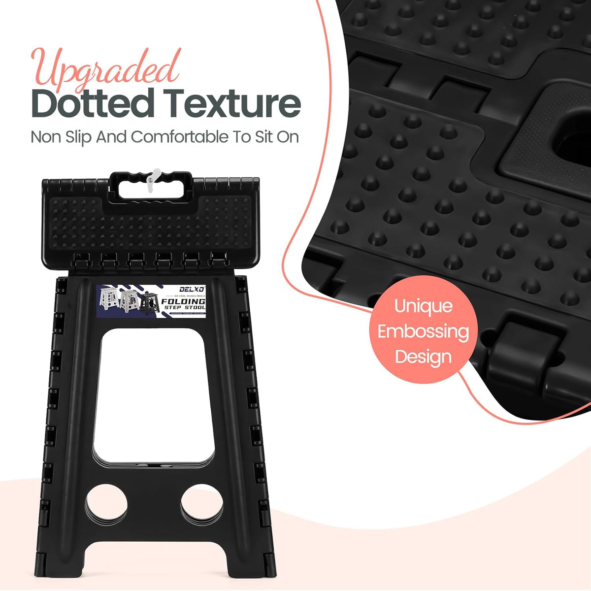 Folding Step Stool 13 Inch,300 Lbs Step Stool for Adults Black