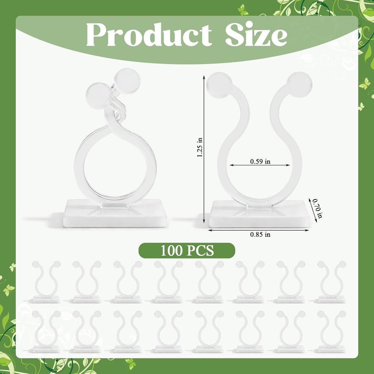 100 Pcs Plant Climbing Wall Fixture Clips, White Plant Fixer with Self-Adhesive Hook, Fixing Clip Vines Holder for Indoor Outdoor Plants Support Cable Wire (Medium)