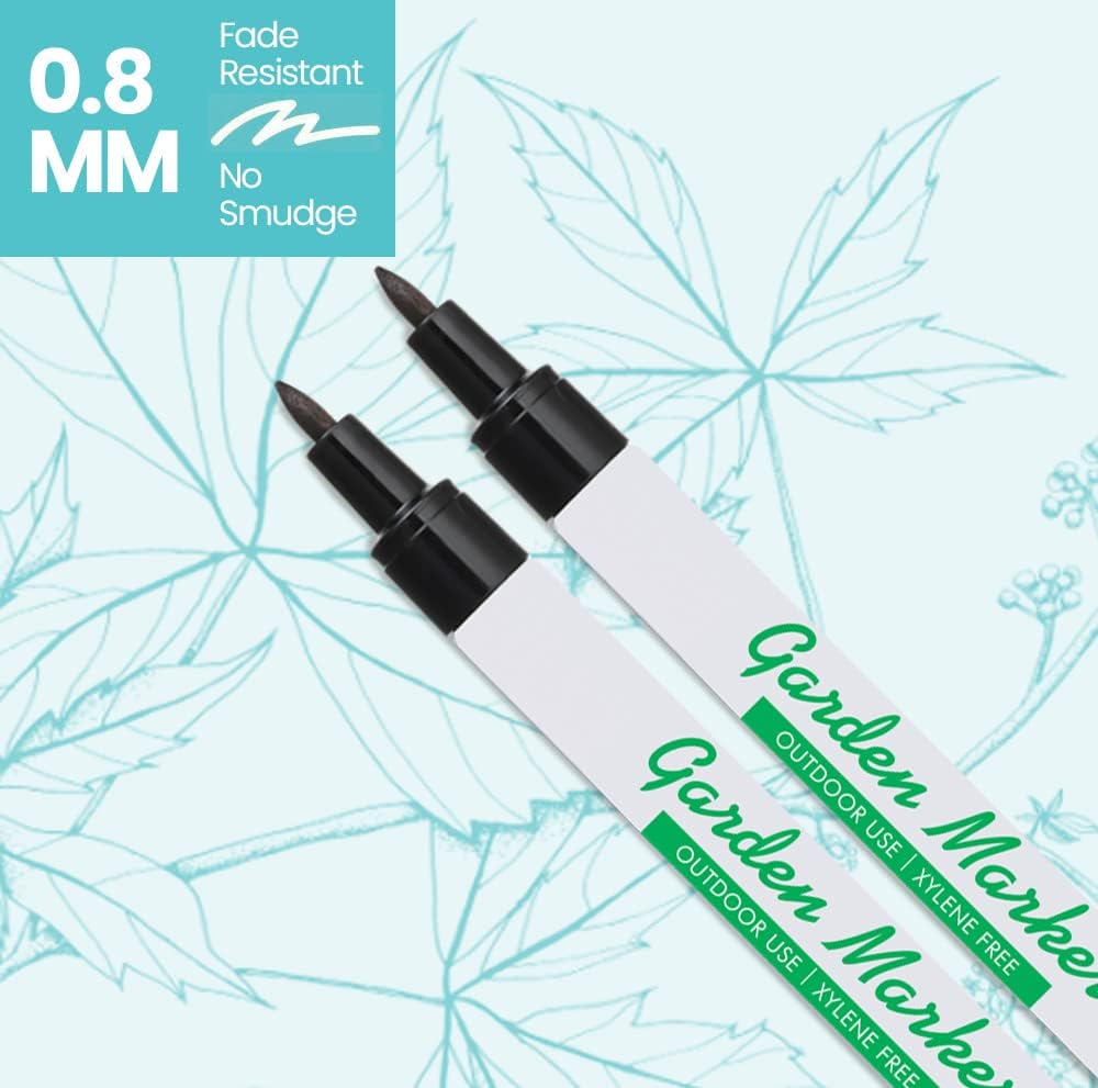 Garden Markers for Outdoor Use, 0.8 mm Medium Point, Black - Fade Resistant Ink, Waterproof, Xylene Free, No Smudging, Dries Quick, Alcohol Based Garden Marker Pen, Use On Almost Any Surface, 2 Count