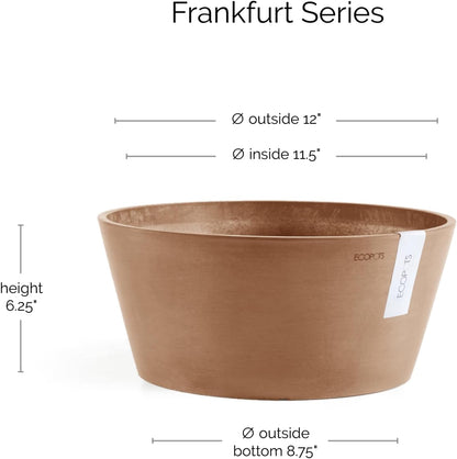 Ecopots Frankfurt Durable Modern Round Indoor/Outdoor Recycled-Based Composite Flower Pot Planter, Terracotta Color, 12"