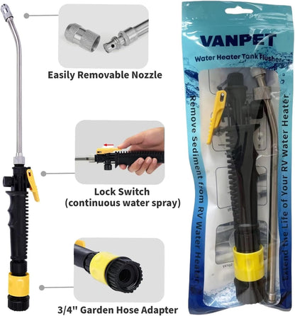RV Water Heater Tank Rinser,Metal Tube Water Tank Flusher,Powerful Water Spray,Flushes and Removes Sediment and Scale from RV Water Heater (Flush Wand)