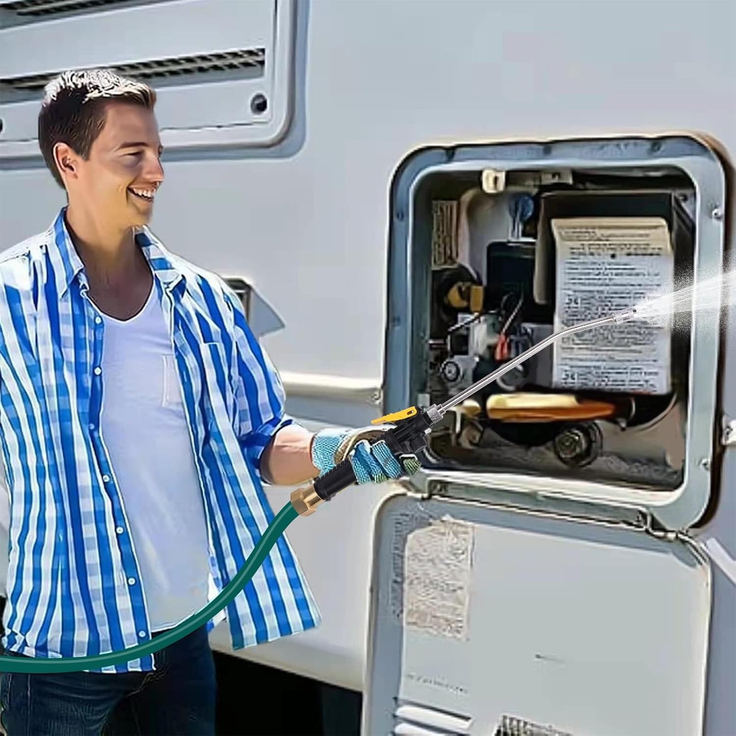 RV Water Heater Tank Rinser,Metal Tube Water Tank Flusher,Powerful Water Spray,Flushes and Removes Sediment and Scale from RV Water Heater (Flush Wand)