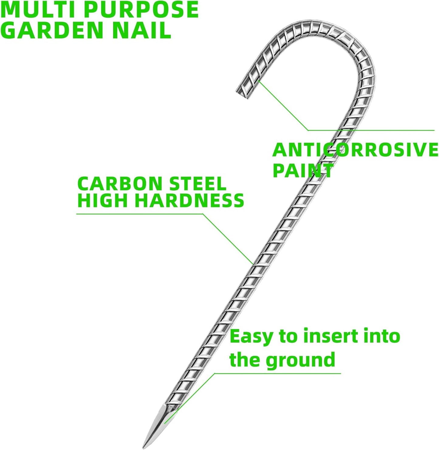 11 Pack Ground Garden Rebar Stakes Rebar 12 Inch Anti-Rust Galvanized Steel U Shape Hook Heavy Duty Ground Anchors for Tents, Position Kits,Fences, and Trampolines Landscape Fabric