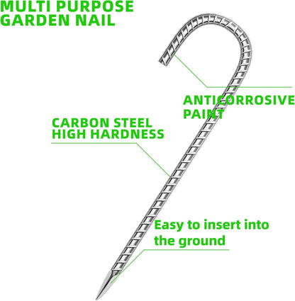 11 Pack Ground Garden Rebar Stakes Rebar 12 Inch Anti-Rust Galvanized Steel U Shape Hook Heavy Duty Ground Anchors for Tents, Position Kits,Fences, and Trampolines Landscape Fabric