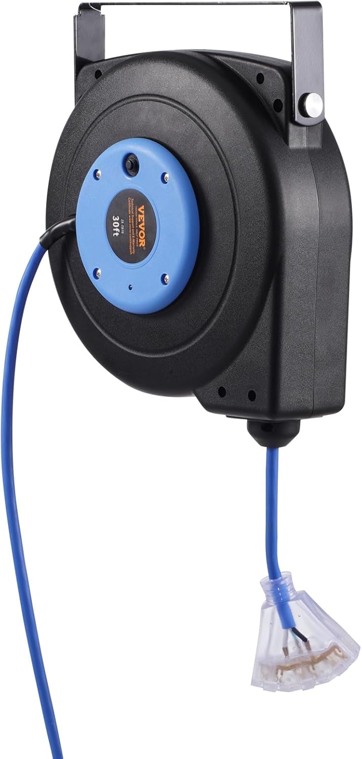 65FT Retractable Extension Cord Reel, Heavy Duty 12AWG/3C SJTOW Cord
