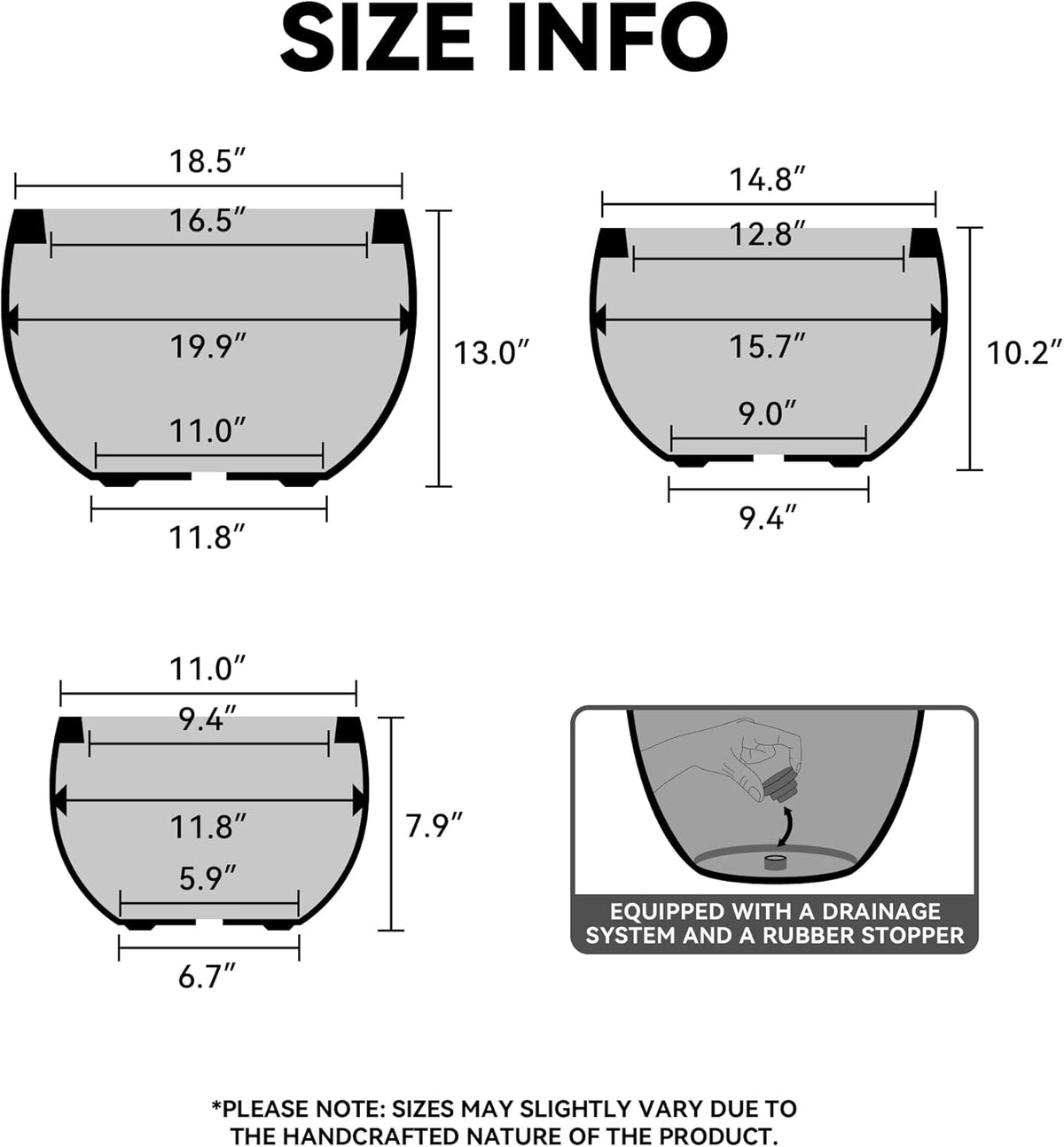 Large Round Bowl Vintage BRN Concrete Planter 19.9" Dia, Outdoor