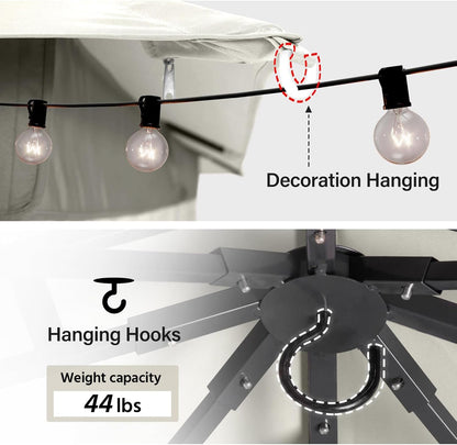 10x20 Gazebo Canopy with 100FT String Lights, Metal Heavy Duty Patio Canopy Tent with Double Roofs, Mosquito Nettings and Privacy Screens for Backyard, Garden, Lawn, Gray