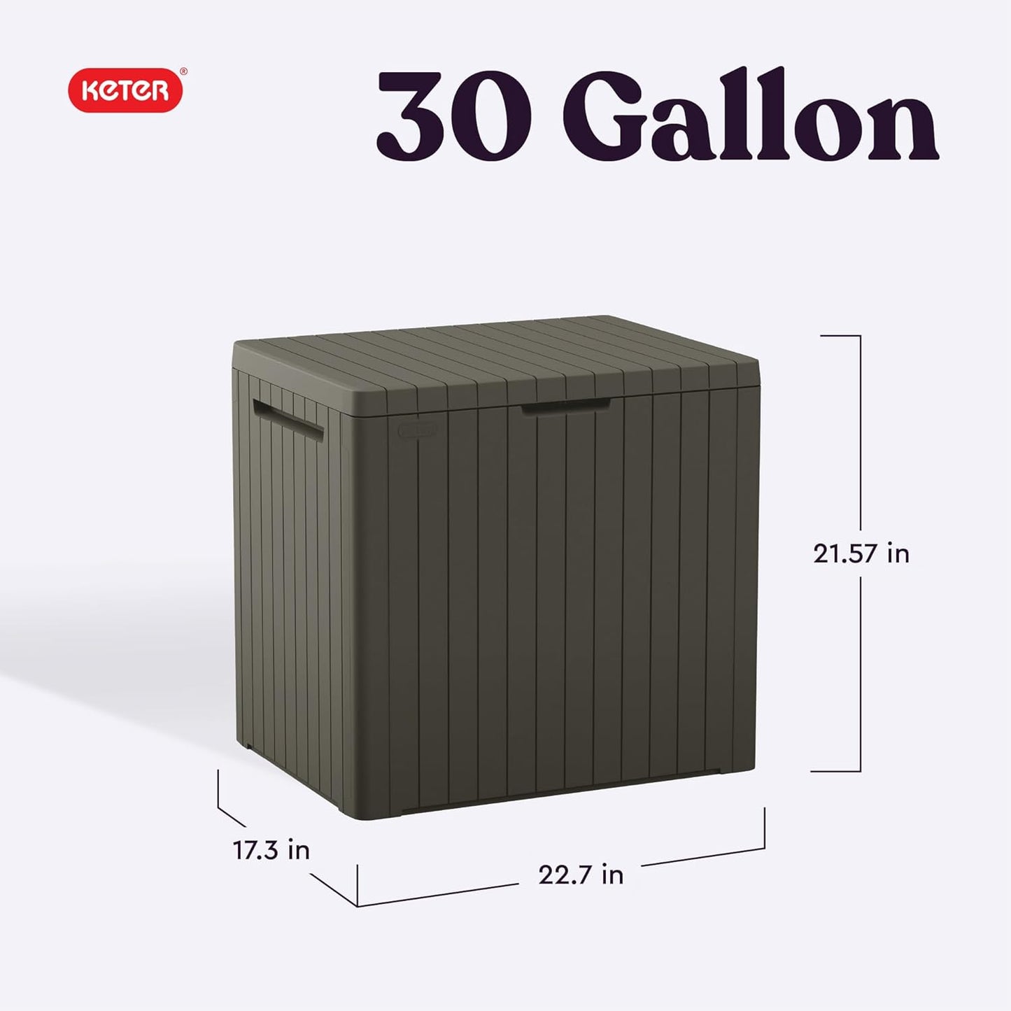 Keter City 30 Gallon Resin Outdoor Storage Box and Patio Furniture Side Table for Pool and Garden Accessories, Brown