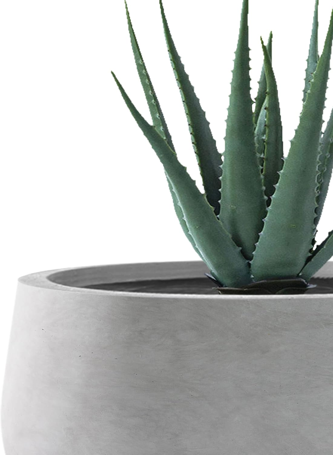 Kante 15.7" Dia Round Concrete Planter, Outdoor Indoor Garden Plant Pots with Drainage Hole and Rubber Plug, Modern Curvaceous Design, Slate Gray