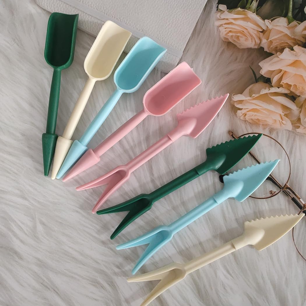 Plastic Garden Shovel Scoop with Transplanter Hand Tools, Colorful Mini Muti-Functional Plant Shovel for Green Plant Potted Soil Loosening (8 Pack)