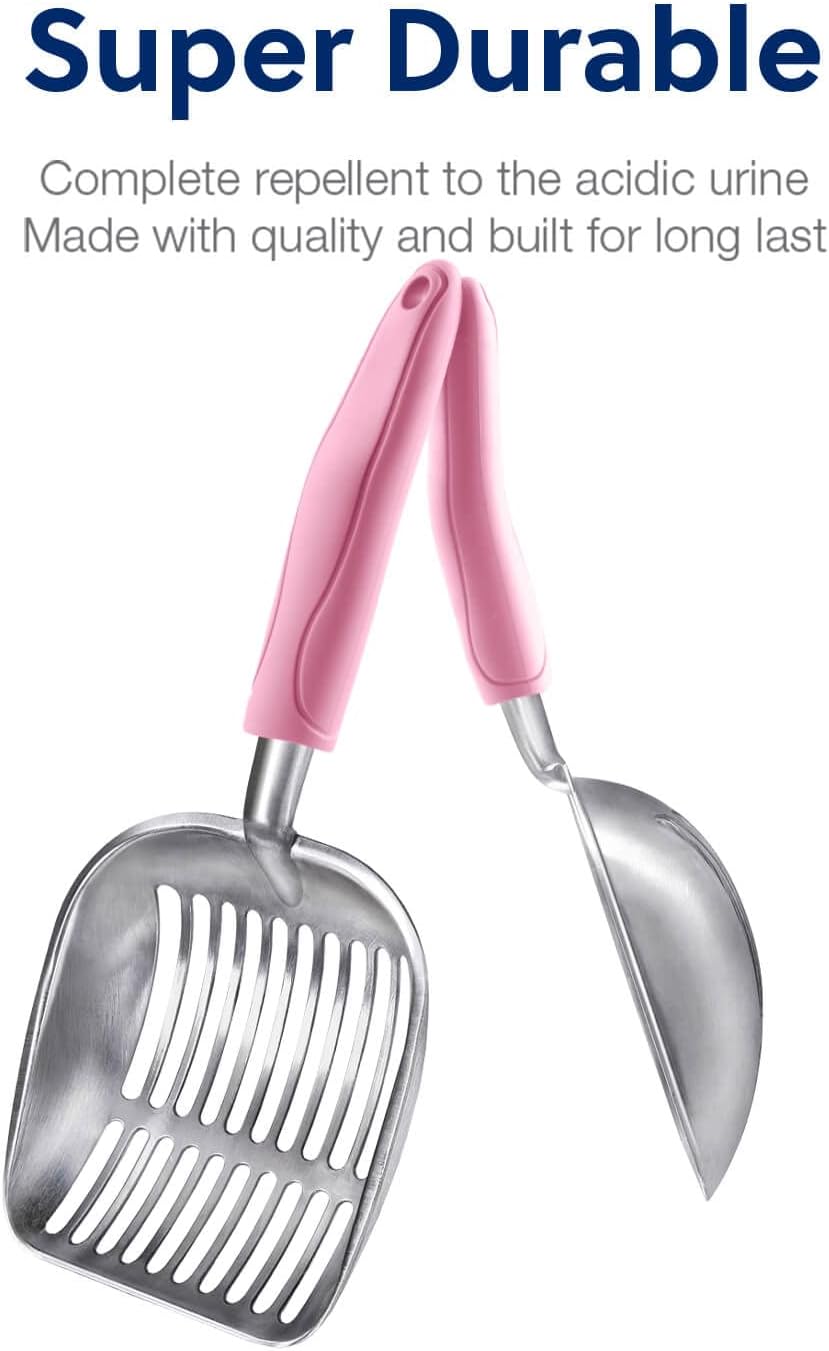 Cat Litter Scoop, Aluminum Alloy Sifter, Kitty Metal Scooper, Deep Shovel, Long Handle, Poop Sifting, Kitten Pooper Lifter, Durable, Heavy Duty, for Litter Box