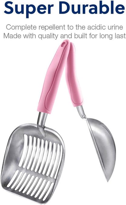Cat Litter Scoop, Aluminum Alloy Sifter, Kitty Metal Scooper, Deep Shovel, Long Handle, Poop Sifting, Kitten Pooper Lifter, Durable, Heavy Duty, for Litter Box