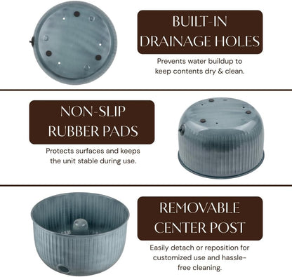 Monarch Abode Garden Hose Holder with Lid – Decorative Water Hose Holders for Outside, Ridge Embossed Metal Matte Black Pot with Drainage, 100ft Waterhose Holder for Outside, Garden Storage Caddy