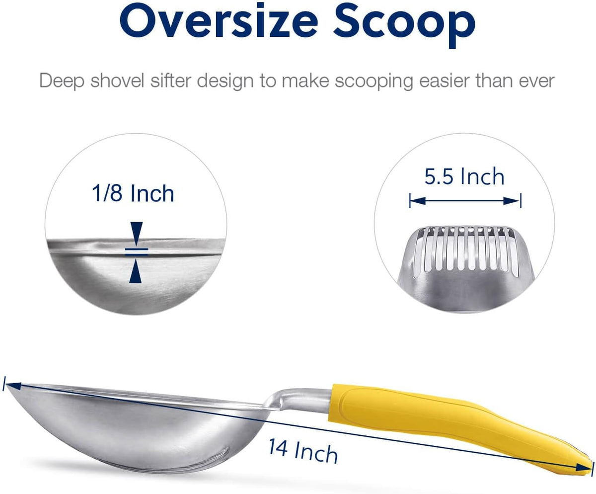 Cat Litter Scoop, Aluminum Alloy Sifter, Kitty Metal Scooper, Deep Shovel, Long Handle, Poop Sifting, Kitten Pooper Lifter, Durable, Heavy Duty, for Litter Box