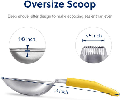 Cat Litter Scoop, Aluminum Alloy Sifter, Kitty Metal Scooper, Deep Shovel, Long Handle, Poop Sifting, Kitten Pooper Lifter, Durable, Heavy Duty, for Litter Box