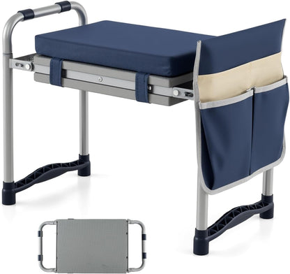 2-in-1 Garden Kneeler & Seat, Folding Seat w/EVA Foam Kneeling Pad & Removable Tools Pouch, Sturdy Steel Frame, No Assembly, Portable Heavy Duty Garden Stool for Women & Men
