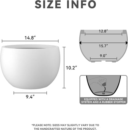 Large Round Bowl Vintage BRN Concrete Planter 19.9" Dia, Outdoor