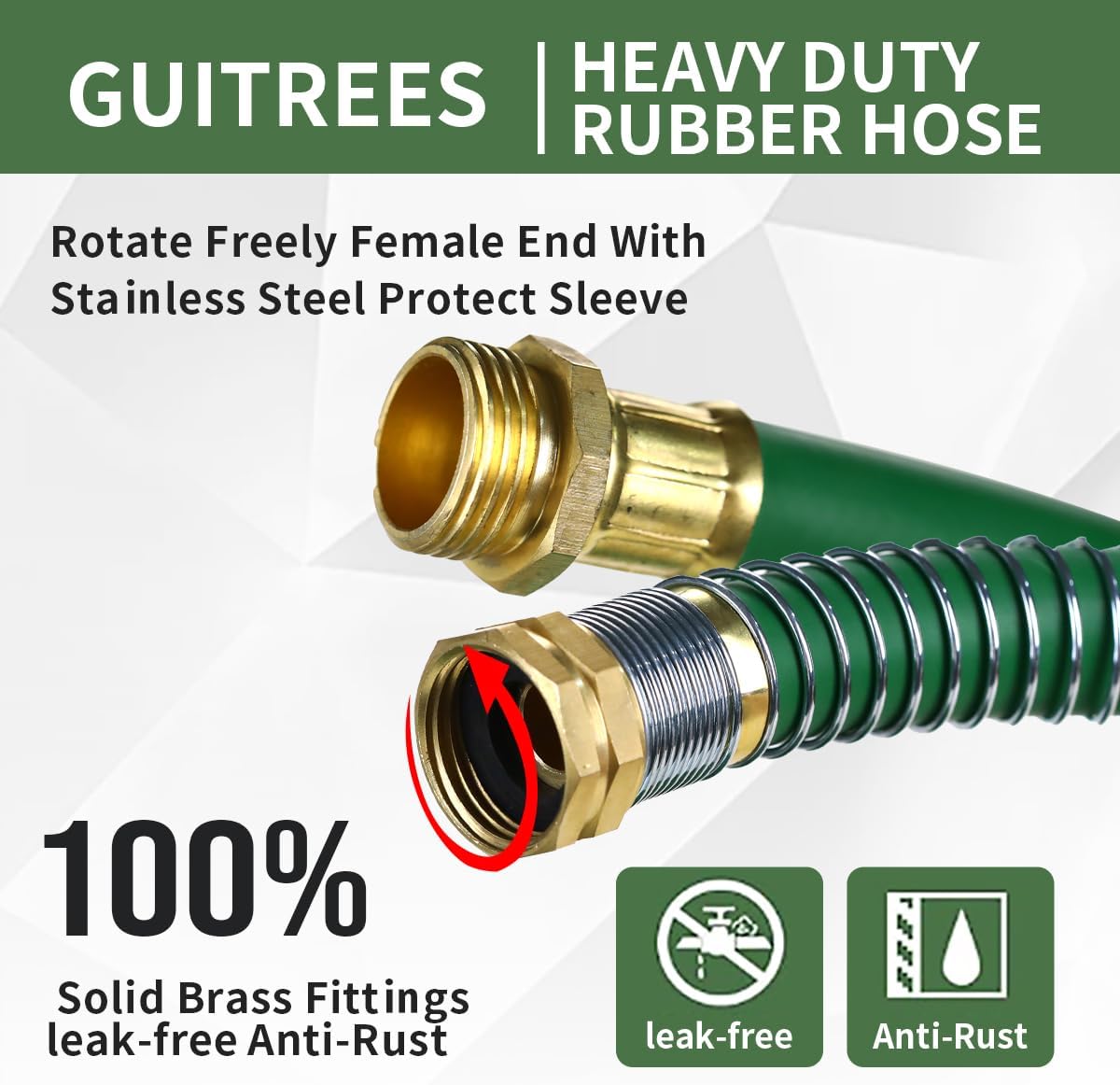 Guitrees Leader Garden Hose 10ft x 5/8", Heavy Duty Short Water Hose, Female to Female Fittings, Five Layered Braiding for Durability, 1000PSI Burst, 300PSI Working (Black) - Colors B