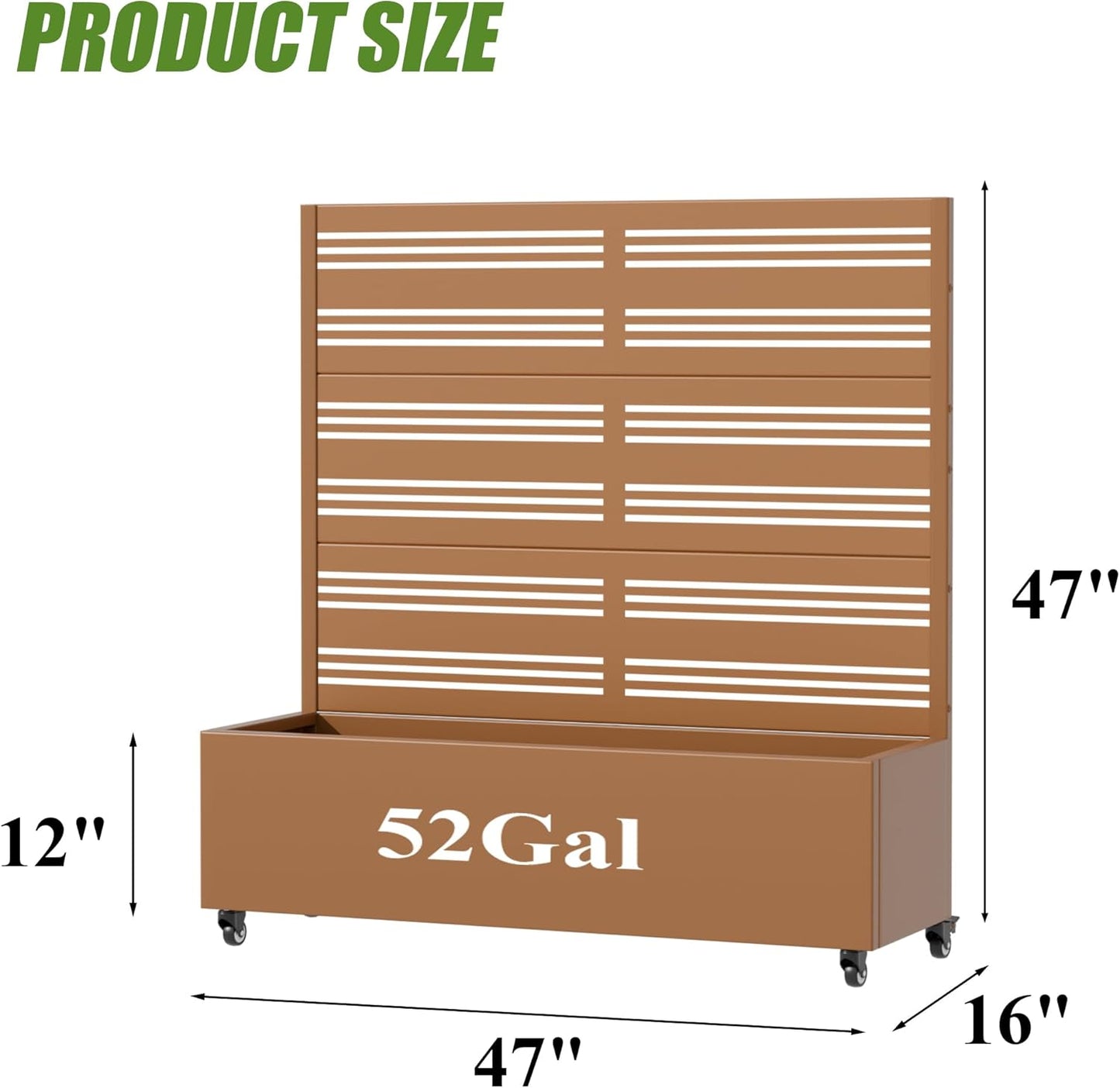 Casaphoria Metal Raised Garden Bed with Trellis and Wheels, 72"x47"x16" Planter Box for Climbing Plants, Vegetables & Vines, Features Drainage Holes and Privacy Screen (Black-Louver) - Colors B