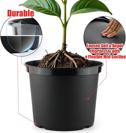 5 Gallon Nursery Pots (10-Pack) + 50ft Garden Hose with Spray Nozzle + 3-in-1 Soil Tester for Moisture/Light/pH | All-in-One Gardening Kit for Indoor/Outdoor Plants, Gardening Gifts for Women