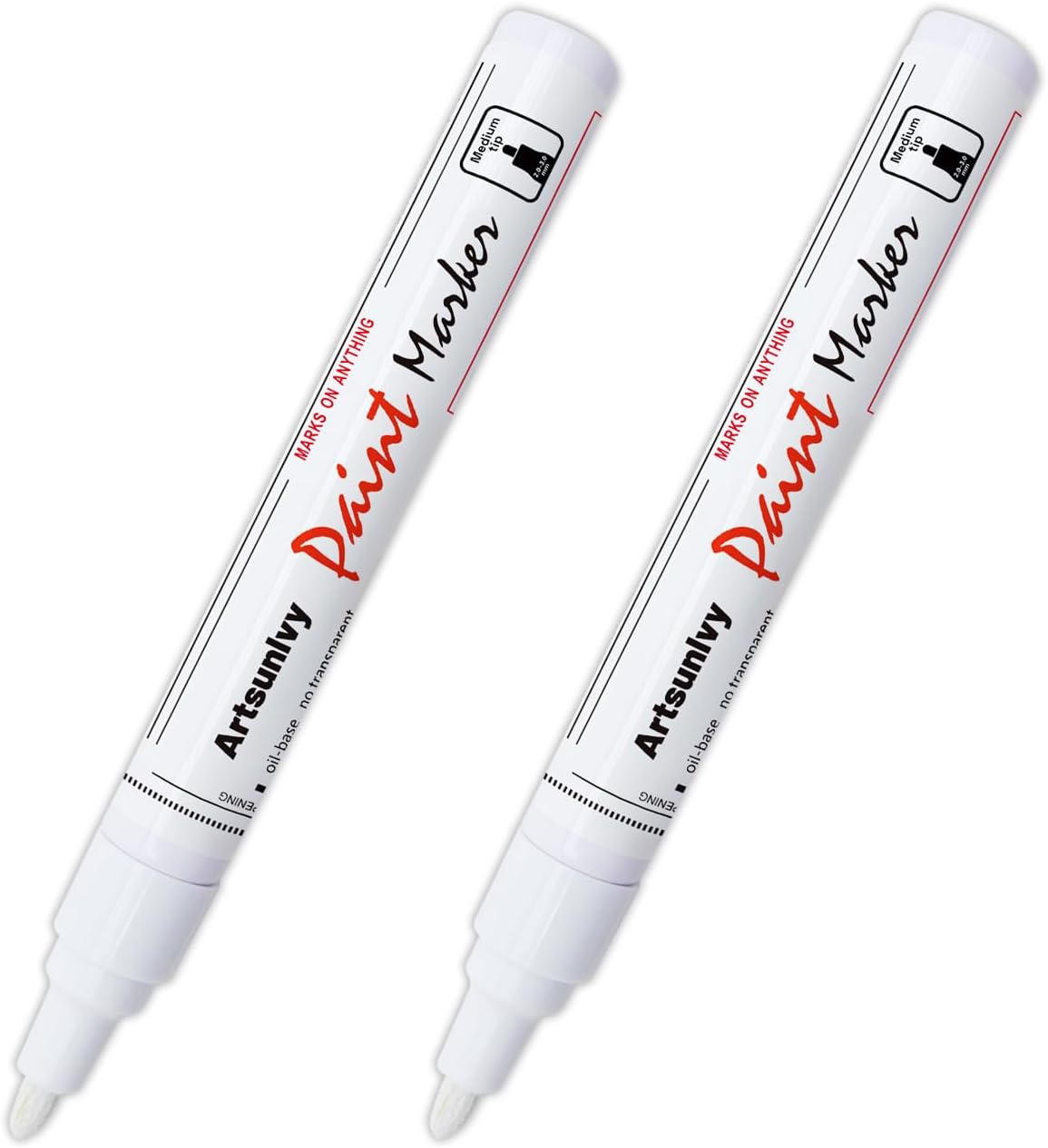 Artsunlvy White Paint Pens marking pens Permanent Markers - 2 Pack Oil Based Waterproof Markers for Tire, Rubber,Wood, Rocks, Metal, Canvas,Plastic, Dark Surface,Craft office Supplies,Medium Point