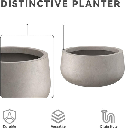 Kante 15.7" Dia Round Concrete Planter, Outdoor Indoor Garden Plant Pots with Drainage Hole and Rubber Plug, Modern Curvaceous Design, Slate Gray