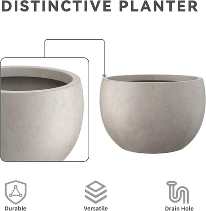 Large Round Bowl Vintage BRN Concrete Planter 19.9" Dia, Outdoor