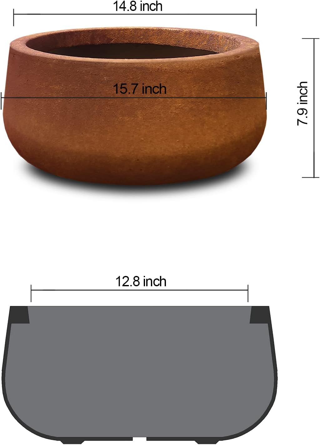 Kante 15.7" Dia Round Concrete Planter, Outdoor Indoor Garden Plant Pots with Drainage Hole and Rubber Plug, Modern Curvaceous Design, Slate Gray