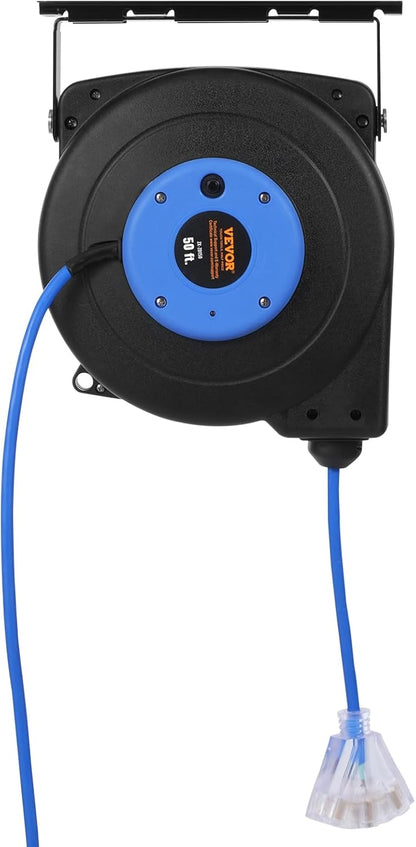 65FT Retractable Extension Cord Reel, Heavy Duty 12AWG/3C SJTOW Cord
