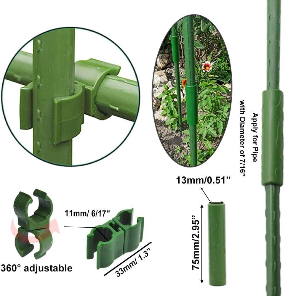 Garden Trellis Support Kit - Plant Clips & Stake Connectors, 7/16" Stake Extensions & Pipe Fixings