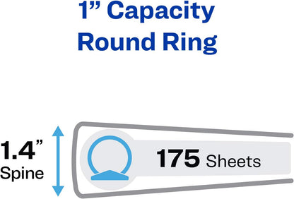 Avery Standard 3 Ring Binder, 1" Round Rings, 175-Sheet Capacity, 1.4 Inch Wide Spine, 1 Black Binder, Ideal for Lightweight Organization and Occasional Referencing (03301)