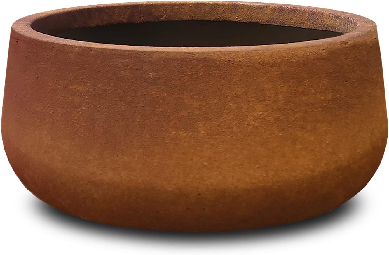 Kante 15.7" Dia Round Concrete Planter, Outdoor Indoor Garden Plant Pots with Drainage Hole and Rubber Plug, Modern Curvaceous Design, Slate Gray