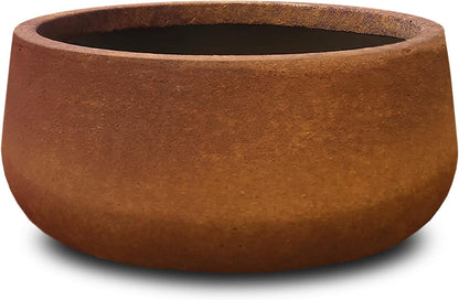 Kante 15.7" Dia Round Concrete Planter, Outdoor Indoor Garden Plant Pots with Drainage Hole and Rubber Plug, Modern Curvaceous Design, Slate Gray