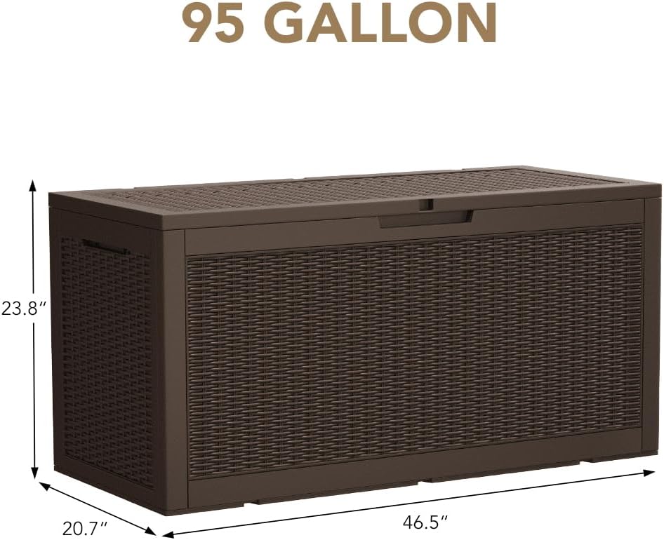 Devoko 100 Gallon Waterproof Large Resin Deck Box Indoor Outdoor Lockable Storage Container for Patio Furniture Cushions Garden Tools (100 Gallon, Black)