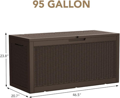 Devoko 100 Gallon Waterproof Large Resin Deck Box Indoor Outdoor Lockable Storage Container for Patio Furniture Cushions Garden Tools (100 Gallon, Black)