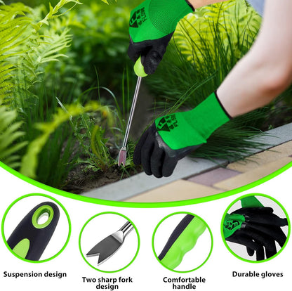 2 Pcs Weed Puller Tool Set with Gloves V Shaped Forks Metal Base