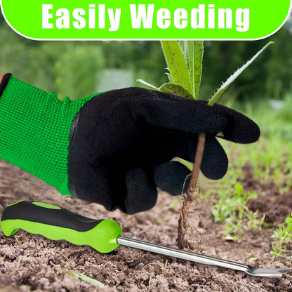2 Pcs Weed Puller Tool Set with Gloves V Shaped Forks Metal Base