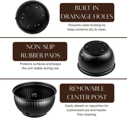 Monarch Abode Garden Hose Holder with Lid – Decorative Water Hose Holders for Outside, Arch Embossed Metal Patina Pot with Drainage, 100ft Waterhose Holder for Outside, Garden Storage Caddy