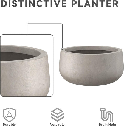 Kante 15.7" Dia Round Concrete Planter, Outdoor Indoor Garden Plant Pots with Drainage Hole and Rubber Plug, Modern Curvaceous Design, Slate Gray