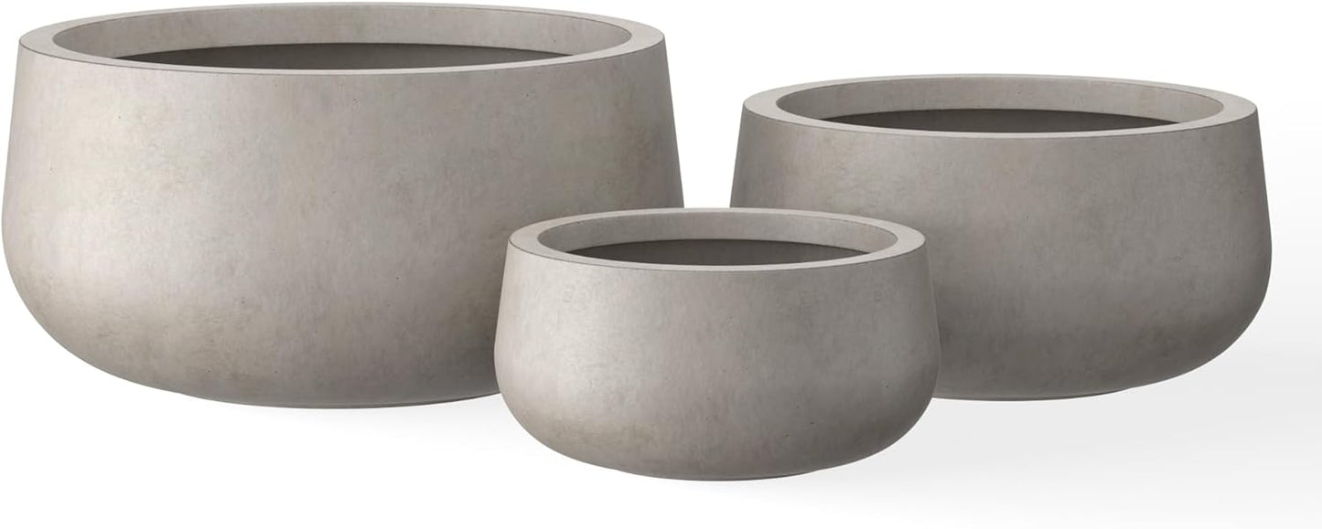 Kante 15.7" Dia Round Concrete Planter, Outdoor Indoor Garden Plant Pots with Drainage Hole and Rubber Plug, Modern Curvaceous Design, Slate Gray