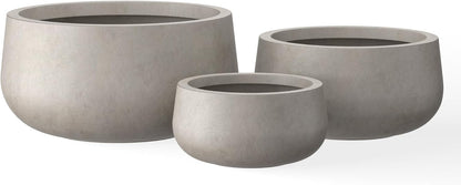 Kante 15.7" Dia Round Concrete Planter, Outdoor Indoor Garden Plant Pots with Drainage Hole and Rubber Plug, Modern Curvaceous Design, Slate Gray