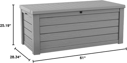 Keter 150 Gallon Resin Large Deck Box Organization and Storage Box for Patio, Outdoor Cushions, Garden Tools, Brown