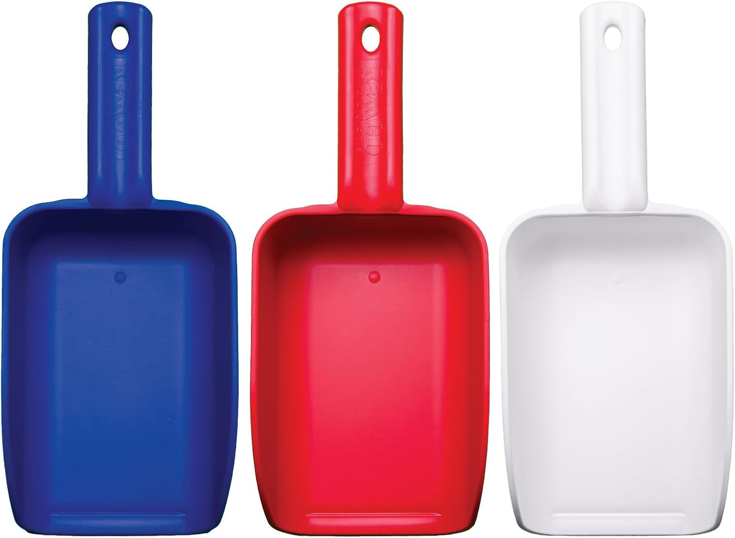 Remco - A Vikan Company 3 pk Color-Coded Plastic Hand Scoop - BPA-Free, Food-Safe Scooper, Commercial Grade Utensils, Restaurant and Food Service Supplies, Large 32 Ounce Size, Red/White/Blue