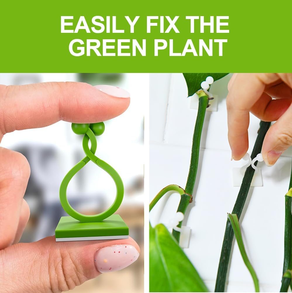Plant Climbing Wall Fixture Clips, Plant Vine Wall Clips Wall Plant Support Hook, Invisible Plant Support Vine Clips, Plant Fixer Self-Adhesive Hook for Climbing Plants Indoor Outdoor (100, Green)