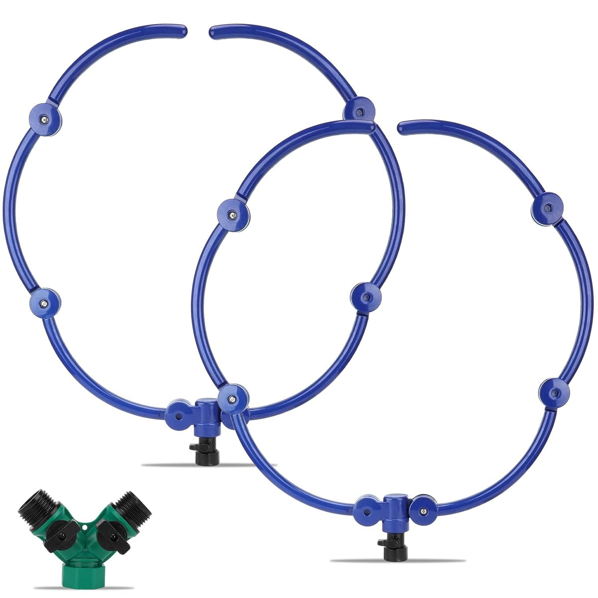 2Pcs 360° Tree Water System Tree Watering Ring 13 Inch Circle Sprinkler and Irrigation System Targeted Water with Y Hose Splitter for New Tree Outdoor Plants Raised Garden Beds Shrubs (Green, Small)