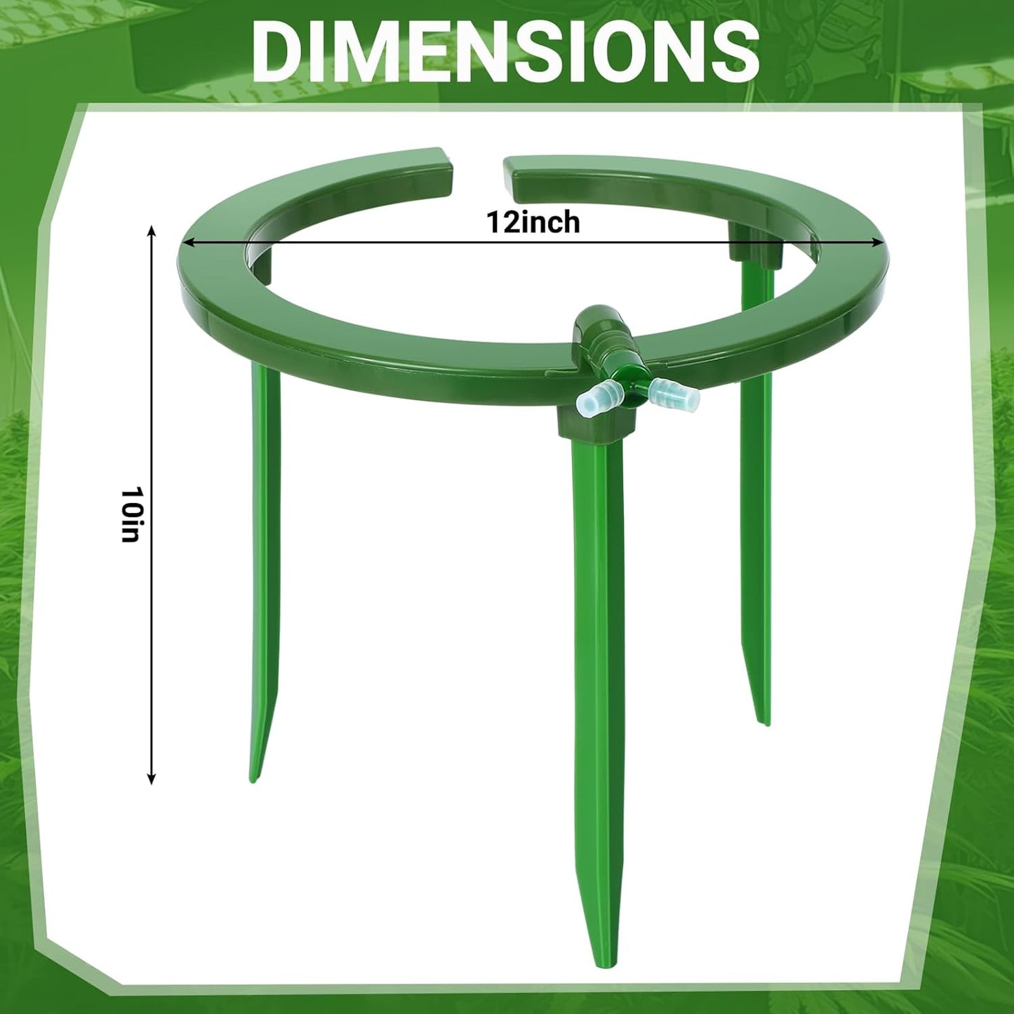 Tujoe 4 Set Water Ring 3 Leg Support Drip Emitter Drip Ring with 1/8 Inch Barbed Inlet Fitting Removable Stakes for Grow Media Irrigation System Rain Watering Tree Plants, Green (5 Inch)